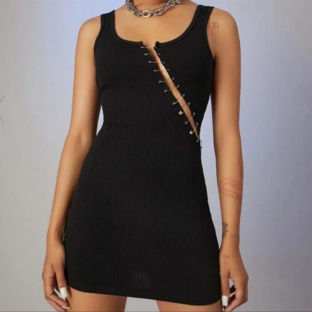 Poster Girl Black cut-out safety pin Mini Dress Sz Small